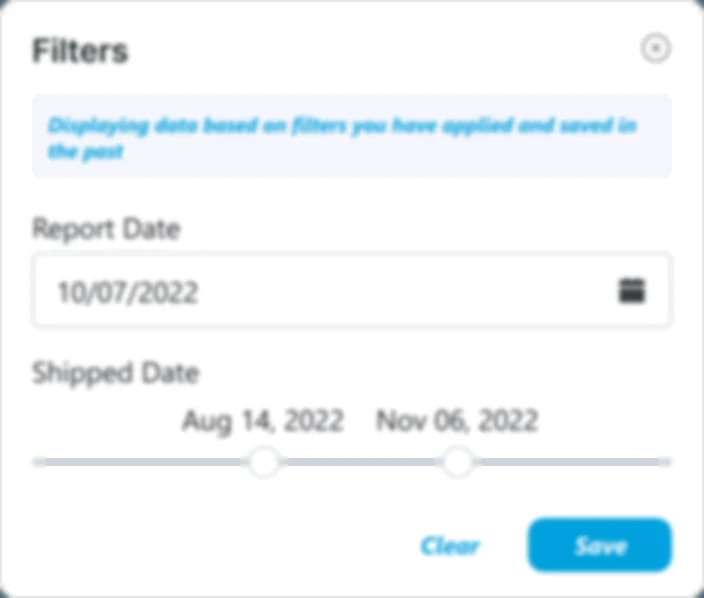 A filters panel with date ranges and saved views