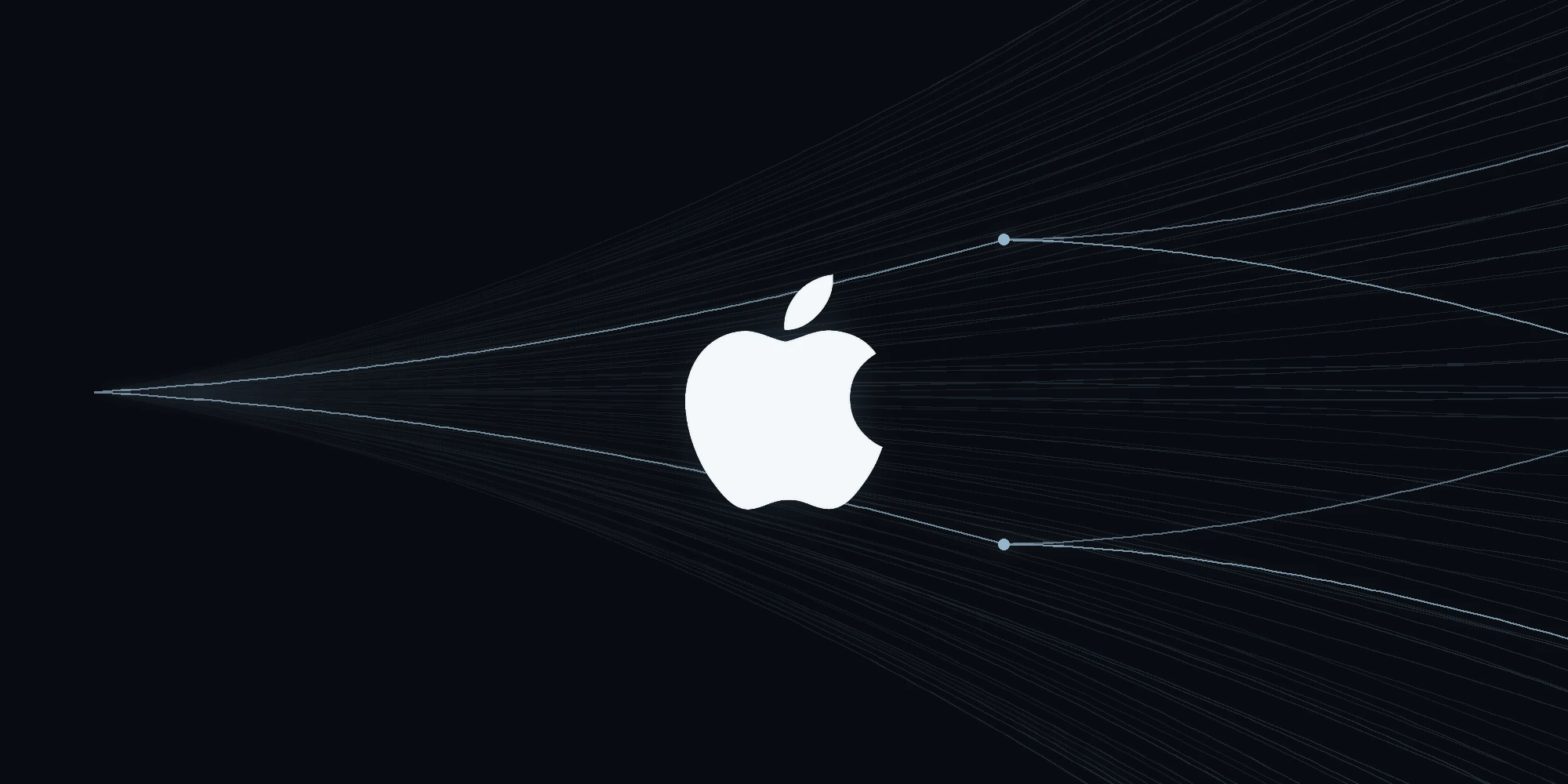 The Apple mark on a cone of possible futures fanning from one point, two paths forking late into four endings