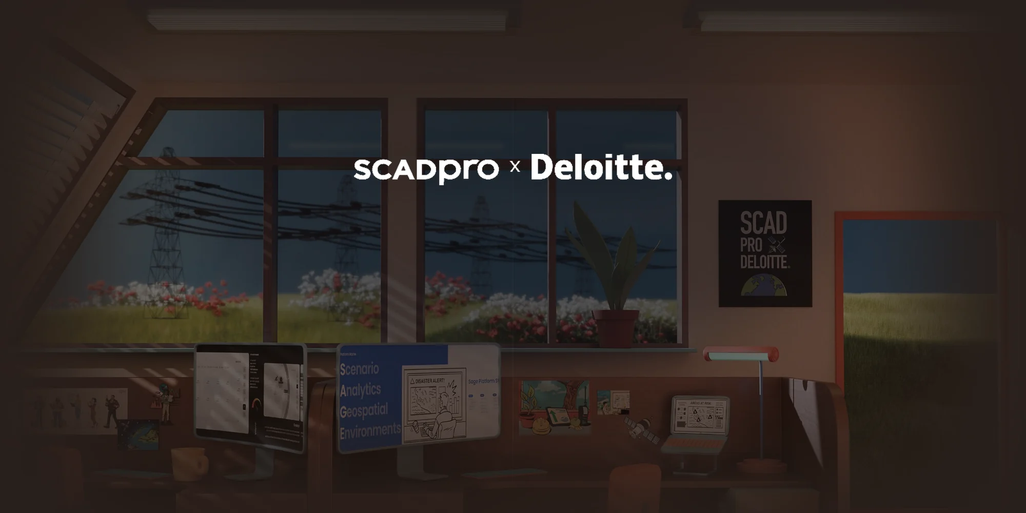 The SCADpro x Deloitte studio illustration from the SAGE process book, with the SCADpro x Deloitte lockup