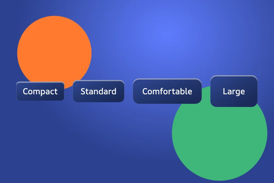 Gem primary buttons in compact, standard, comfortable and large sizes