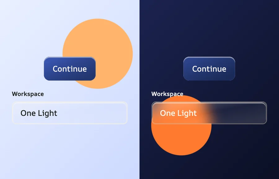 Gem button and text field on a light backdrop and on a dark backdrop
